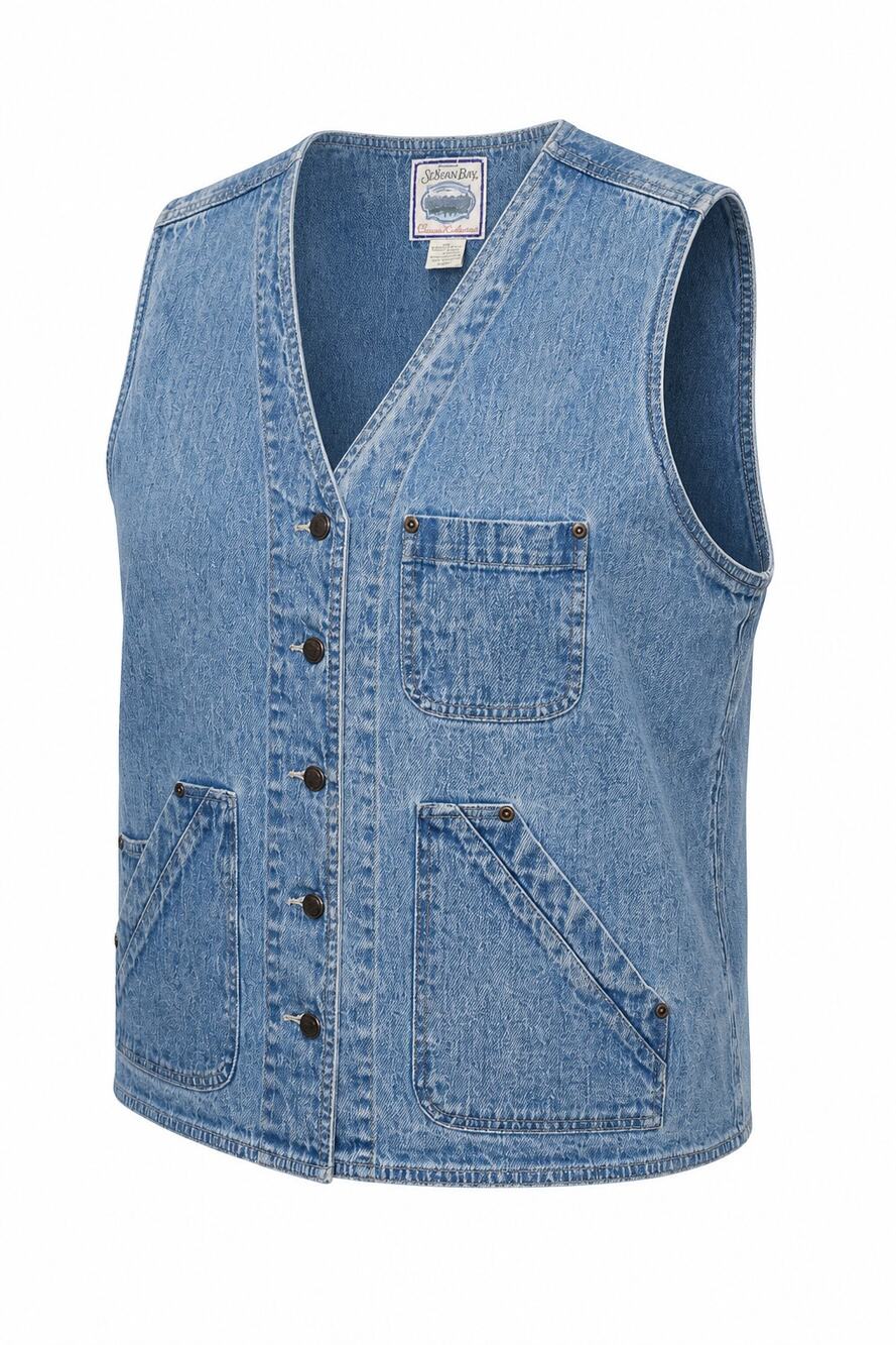 VTG St Johns Bay Denim Vest Womens SZ 2X Blue Jean Button Front 90s Y2K Pockets